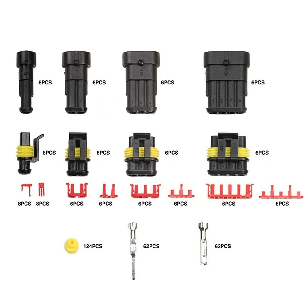 15 Kit Connettori Elettrici Stagni Auto IP68 - 2 3 4 Pin - Universali Per Veicoli