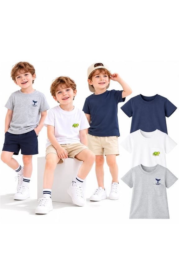 2-7T Toddler/Little Boys Grey/Navy/Cream Whale & Turtle 100% Cotton T-Shirt 3-Pack, Size 4T