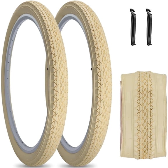 2 Pack 26"x2.125" Cruiser Beach Bike Tires Cream Color Replacement Folding Bicycle Tyres for City Commuter Urban Without Tubes