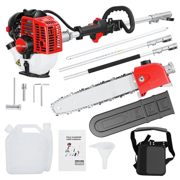 26cc 2-Stroke Pole Saw, Gas Powered with 3 Meter Reach, 0.65kW Max Output, 100H Running-in, for Courtyard Tree Pruning, 142 x 8 x 10 Inch