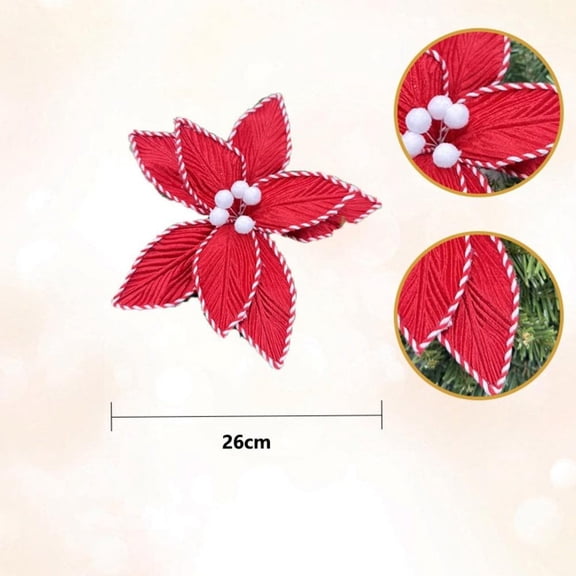 26cm New Artificial Christmas Flower High-end Velvet Red White Candy Candy Simulation Flowers Christmas Tree Decoration DIY Accessories