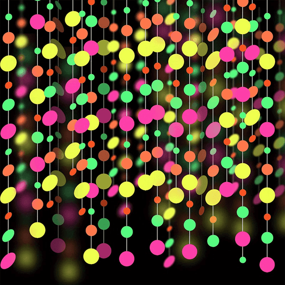 106 feet Paper UV Round Dot Neon Garland Blacklight Reactive Glow in The Dark Party Supplies Streamers Glow Fluorescent Hanging Circle Dots Banners for Wedding Birthday Neon Party Decorations