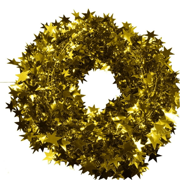 26ft Gold Star Wire Garland Tinsel - Rattan Christmas Tree Decoration for Home, Wedding, Birthday Party Decor