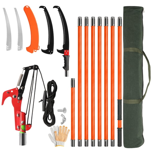 26ft Manual Pole Saw, Lightweight Tree Trimmers Long Handle Pruner Set, Sharp Steel Blade and Scissors Pole Saw for Trimming Palm, Pear Tree, Fir Tree, Other High Trees and Shrubs,Orange