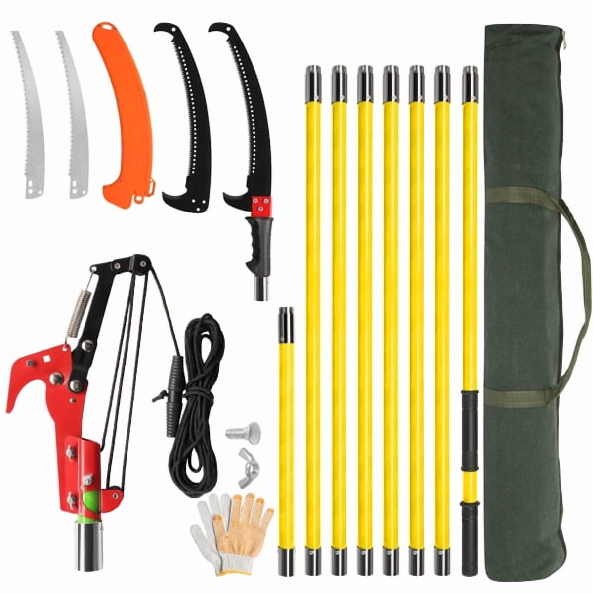 AsterOutdoor 26ft Manual Pole Saw Long Handle Tree Trimmer with Alloy Steel Blade and Scissors, Fiberglass Poles for Palm, Pear, Fir Trees
