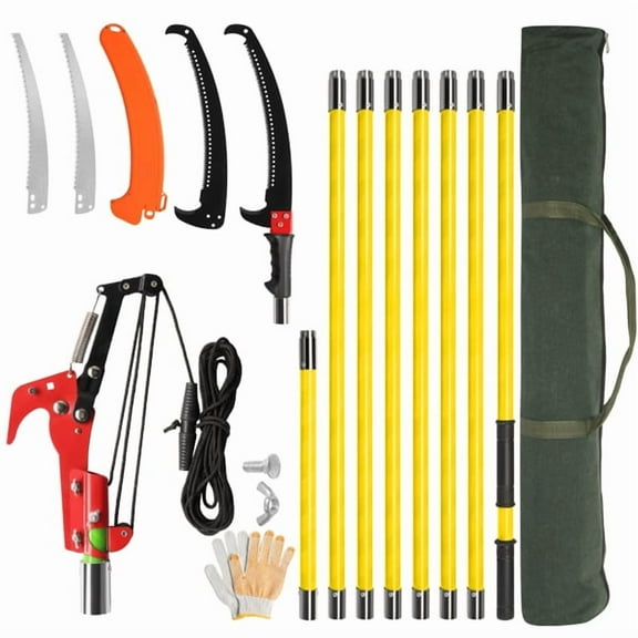 26ft Manual Pole Saw, Lightweight Tree Trimmers Long Handle Pruner Set, Sharp Steel Blade and Scissors Pole Saw for Trimming Palm, Pear Tree, Fir Tree, Other High Trees and Shrubs,Yellow