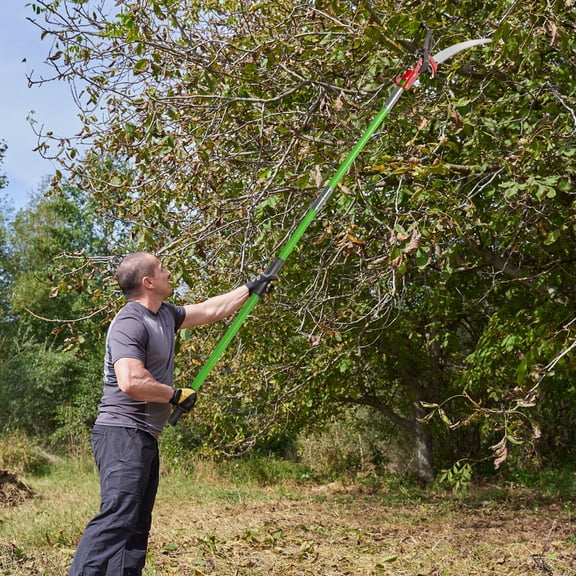 26ft Pole Saw for Tree Trimming, Manual Branch Pruner with 8 Fiberglass Handles, Sharp Steel Blade and Scissors Pole Saw for Trimming Palm, Tree Pruner, Tree Saw, Green
