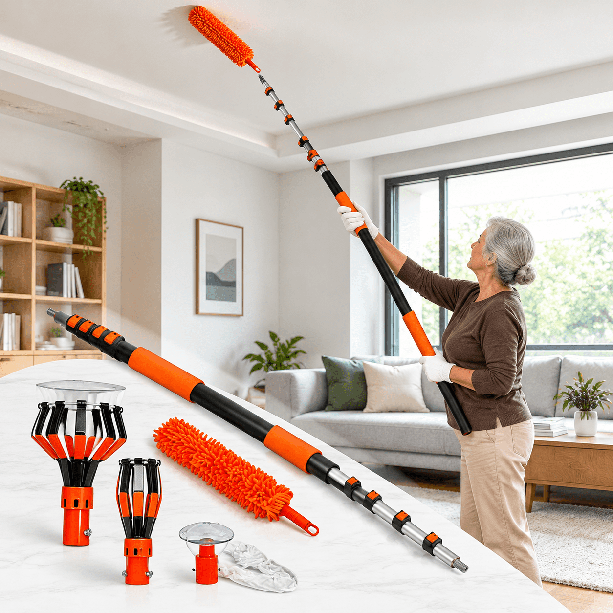 26ft Reach Light Bulb Changer Telescoping Pole Kit for High Ceilings ...