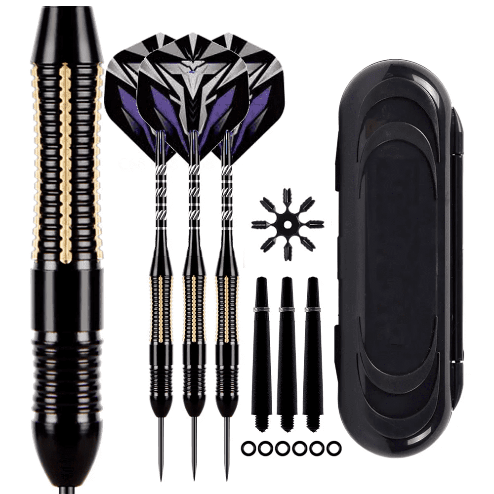 26g Professional Steel Tip Darts Set, 3Pcs Heavy Duty Brass Barrel Darts with Nylon Shaft Protector & Dart Case