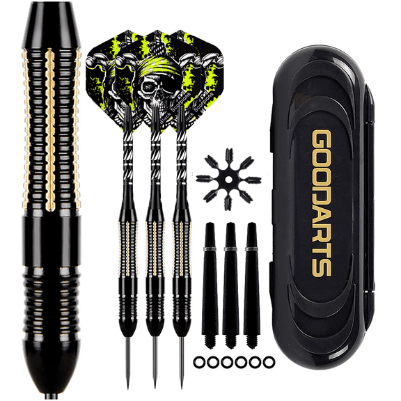 26g Professional Steel Tip Darts Set, 3Pcs Heavy Duty Brass Barrel Darts with Nylon Shaft Protector & Dart Case