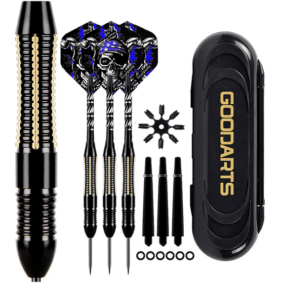 26g Professional Steel Tip Darts Set, 3Pcs Heavy Duty Brass Barrel Darts with Nylon Shaft Protector & Dart Case