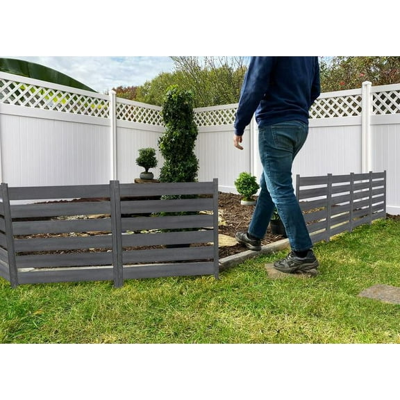 26in H x 24in W (3 Panels) No Dig Zippity Maui Fence Kit, Charcoal Color WoodTek Vinyl Fence Panel, Temporary Outdoor Border for Garden, Easy Install DIY Fence for Backyard, Patio, & Deck, ZP19066