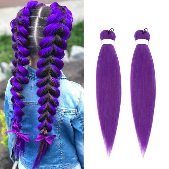 26in Long Purple Braiding Hair, Pre Stretched Synthetic Braiding Hair Extensions for Braids, Purple Hair Extensions for Stage Party Halloween Costume Cosplay, 100g（2PC）
