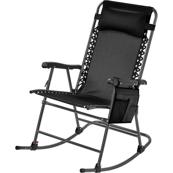 26in Rocking Chair Outdoor Zero Gravity Folding Chairs Rocking Chairs Foldable Outdoor Reclining Lounge Chair for Outside Lawn with Cupholder/Pillow Ergonomic Design for Rest