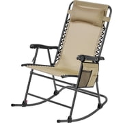 26in Rocking Chair Outdoor Zero Gravity Folding Chairs Rocking Chairs Foldable Outdoor Reclining Lounge Chair for Outside Lawn with Cupholder/Pillow Ergonomic Design for Rest, Beige