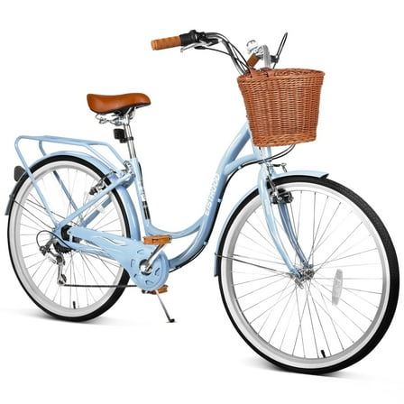 Gaonala 26inch City Cruiser Bicycle for Women and Adults Commute Bike with Basket(Blue)