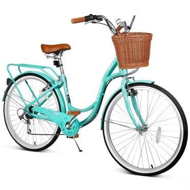 Gaonala 26 inch Cyan Cruiser Bike for Women with Basket  7-Speed Hybrid Beach City Commute Bicycle