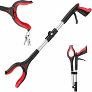 Kekoy 26-inch senior gripping tool, foldable gripper with non-slip 360° rotating jaws, 4-inch wide extended claw with magnet, suitable for people with disabilities and post-surgery recovery（Red）