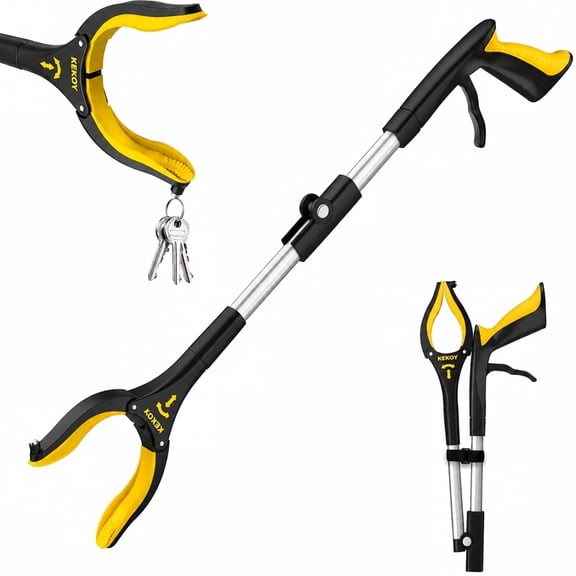 Kekoy 26-inch senior gripping tool, foldable gripper with non-slip 360° rotating jaws, 4-inch wide extended claw with magnet, suitable for people with disabilities and post-surgery recovery(Yellow)