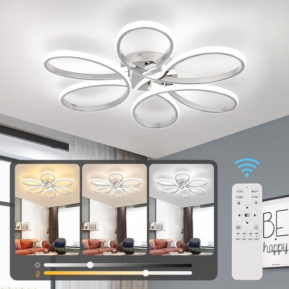 26inch Modern  Ceiling Light, 6 Rings Flower Flush Mount Light Fixture with Remote Control  Dimmable Ceiling Lamp for  Room, , Dining Room, Hallway, Kitchen