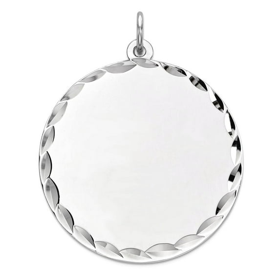 26mm 925 Sterling Silver Rhod Plated Eng. Rnd Polish Front Satin Back Disc Charm Pendant Necklace for Women