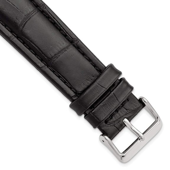 26mm Blk Matte Alligator Grain Slvr-tone Buckle Watch Band