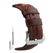 26mm Genuine Leather Watch Band Brown Oil-tanned Natural Crack Leather Wrist Straps With Silver Buckle