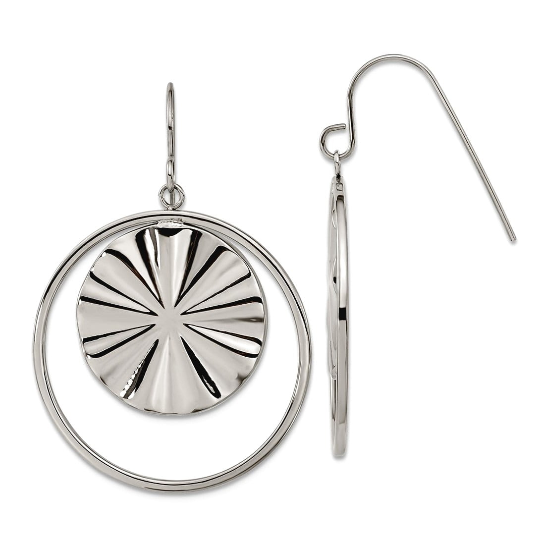 Stainless Steel Polished Dangle Shepherd Hook Earrings 26x26mm Wide Dangle Earring for Women
