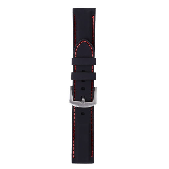 26mm Watch Strap Waterproof Durable Silicone Watch Band Watch Wristband for Replacement (Black with Red String)