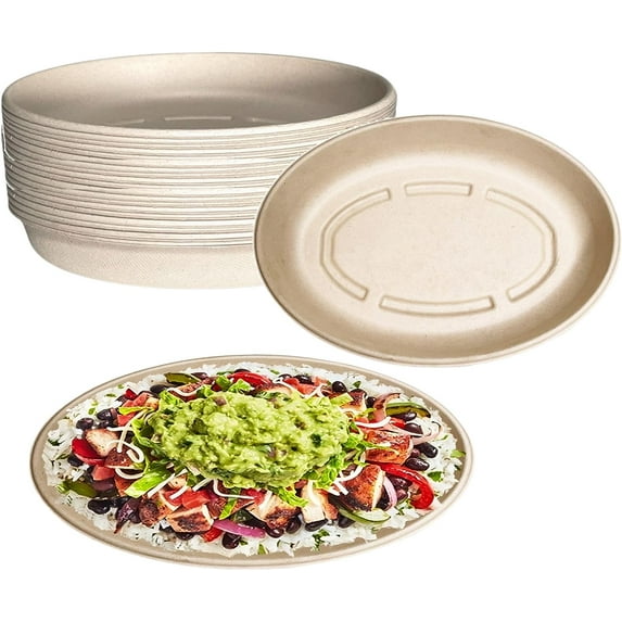 26oz Oval Disposable Compostable Paper Burrito Bowls Heavy-Duty, Eco-Friendly Oval Bowls Natural Bagasse Unbleached, Heat Resistant, 100% Biodegradable Salad Bowls Alternative to Plastic (100)