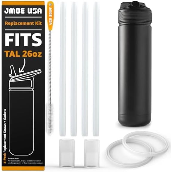 26oz Replacement Straw For Tal Ranger Water Bottle | Replacement Plastic Straws | 4-Pack Includes Cleaning Brush, Straws, and Silicone Seals For Lid | Food Grade & BPA Free