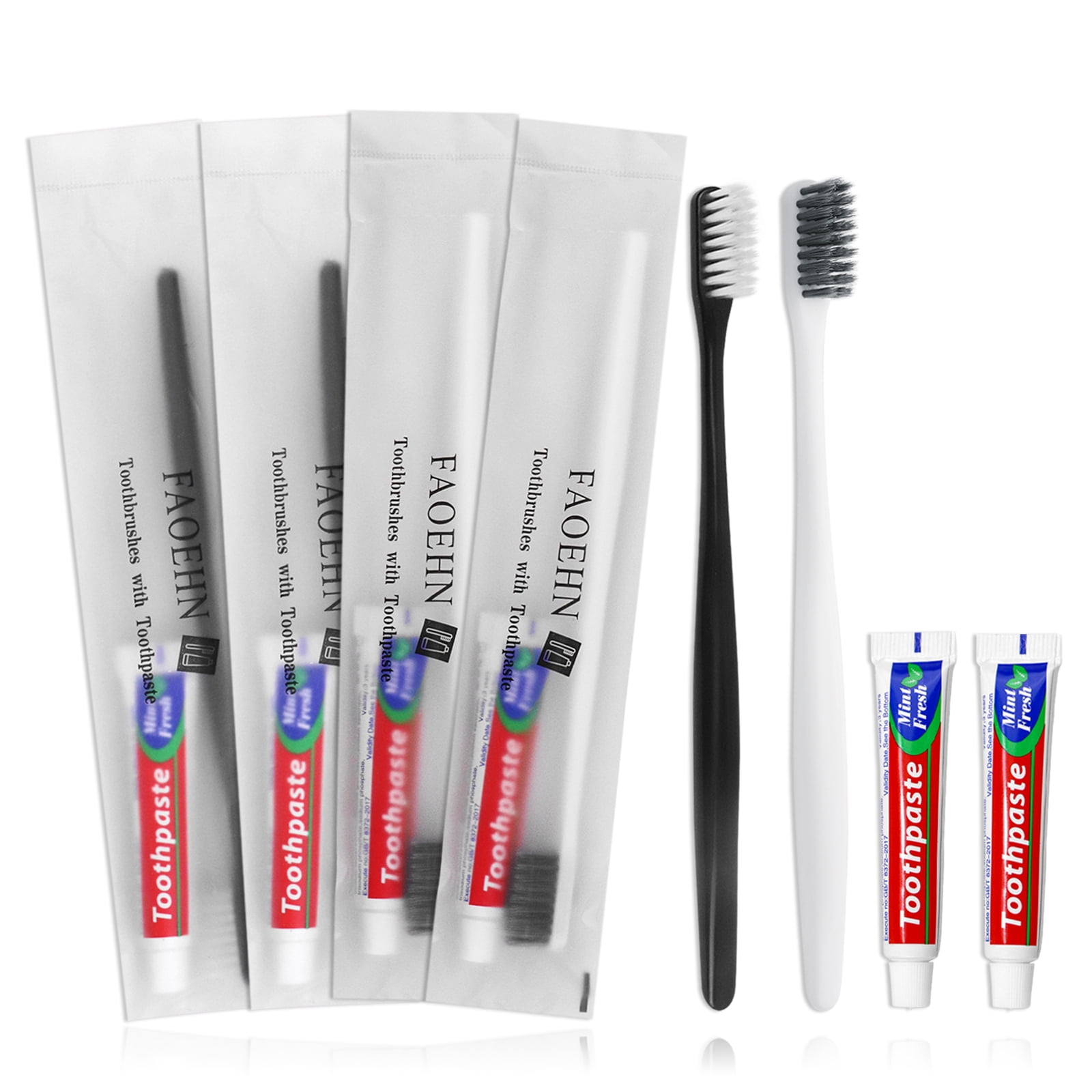 26pack Disposable Toothbrush with Toothpaste Set,Toothbrush with 10g Toothpaste Individually Wrapped Travel Toothbrush Kit in Bulk Toiletries for Adults,Hotel,Homeless,Nursing Home,Charity(Black+White