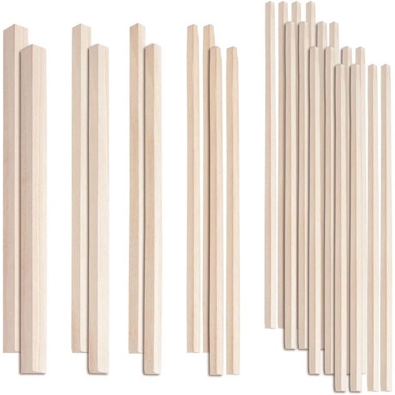 26pc Triangle Wood Sticks - 5 Sizes Unfinished Wooden Strips Dowels - Natural Wood Triangle Sticks for Model Accessories Beige