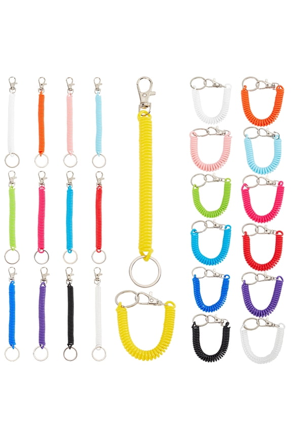 26pcs 13 colors Plastic Spring Rope for Mobile Phone bag Accessories Retractable Anti-Lost Rope Safety Keychain with Alloy Clasps Mixed color 17x1.1cm 2pcs/color 1set