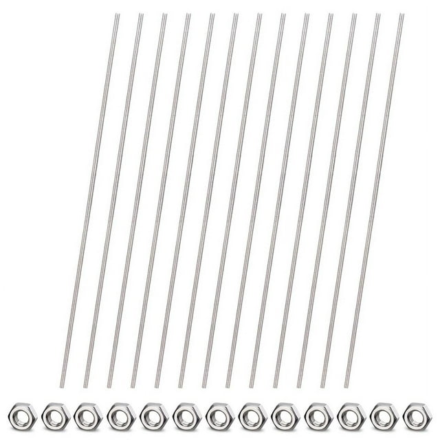 26pcs 8/32Inch Threaded Rods and Hex Nuts, 12Inch Stainless Steel Fully
