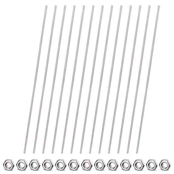 26pcs 8/32Inch Threaded Rods and Hex Nuts, 12Inch Stainless Steel Fully Rod for Beaded Garden Stake