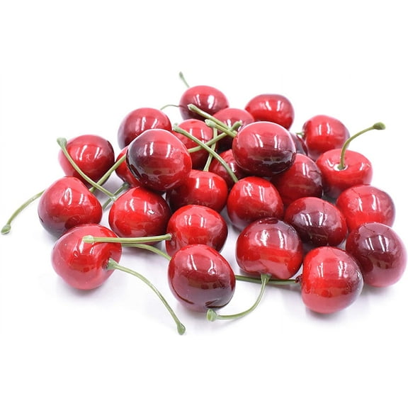 26pcs Artificial Lifelike Simulation Small Red Black Cherries Fake Fruit Model Home House Kitchen Party Decoration Desk Ornament