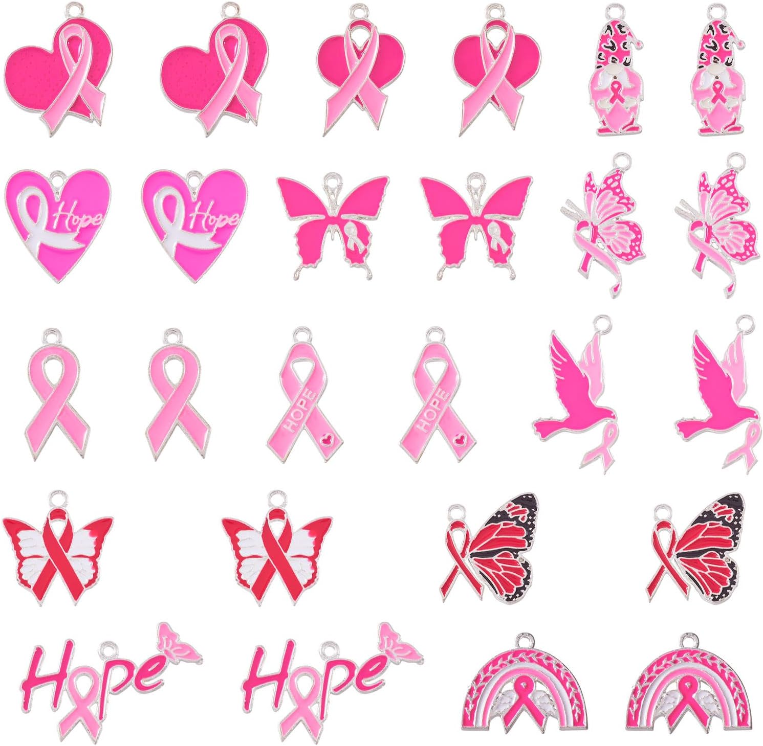 HAIYU 26pcs Breast Cancer Awareness Charms oy Enamel Pink Cancer Survivor Charms Hope Ribbon Charms for Women DIY Jewelry Necklace Bracelet Earring Making