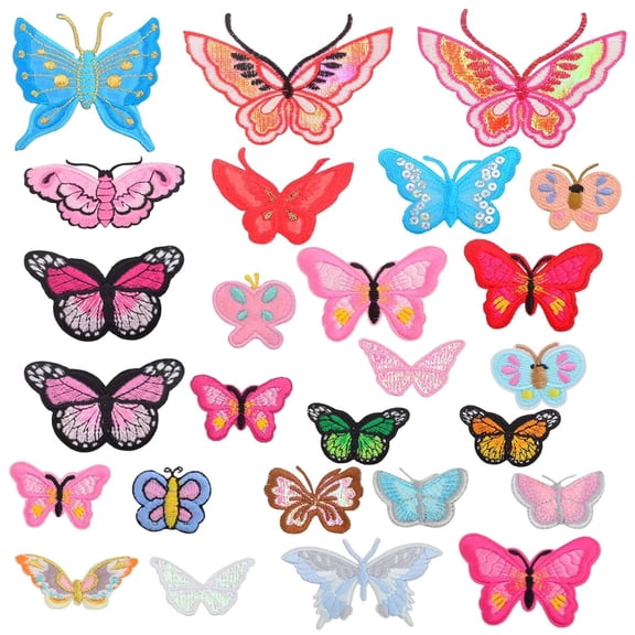 26pcs Butterfly Embroidered Iron on Patches Colorful Assorted Butterflies Sewing Repair Appliques Accessories for DIY Clothes T-Shirt Dress Hat Jeans Crafts Decor