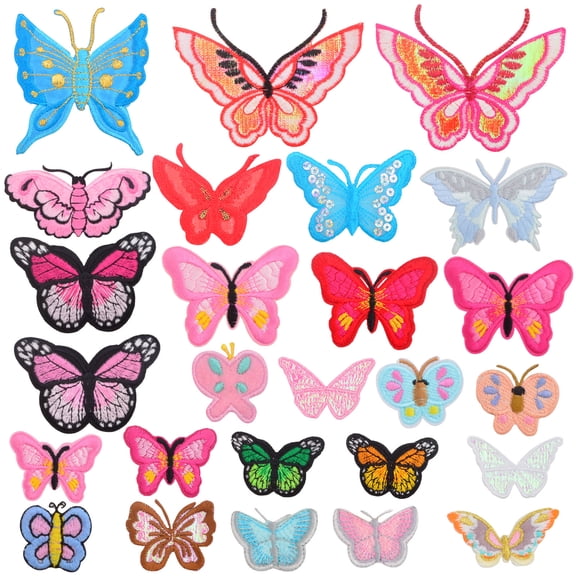 26pcs Butterfly Iron on Patches Pink Series Multiple Butterflies Shapes Embroidered Sewing Patch Appliques for T-Shirt Clothes Dress Hats Bags Jeans Decoration Accessories