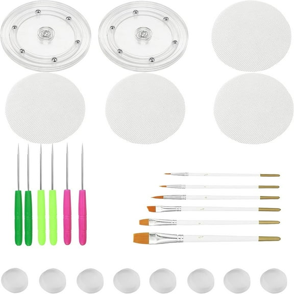 26pcs Cookie Decorating Kit Supplies Including 2 Acrylic Cookie Turntable 6 Cookie Scribe Needle 4 Silicone Mesh Mats 6 Cookie Decoration Brushes 8 Rubber Feet Bumpers