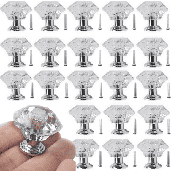 26pcs Crystal Drawer Knobs, 0.95" Diamond-Shaped Acrylic Cabinet Knobs Pulls for Kitchen Dresser Drawer and Cupboard