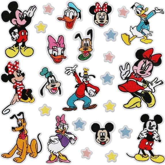 26pcs Cute Cartoon Anime Mickey Chenille Patches Embroidered Iron On Patches, Crest Iron On Applique Patch for T-Shirt Jackets Jeans Vests Hats Backpacks DIY Craft, Multicolor
