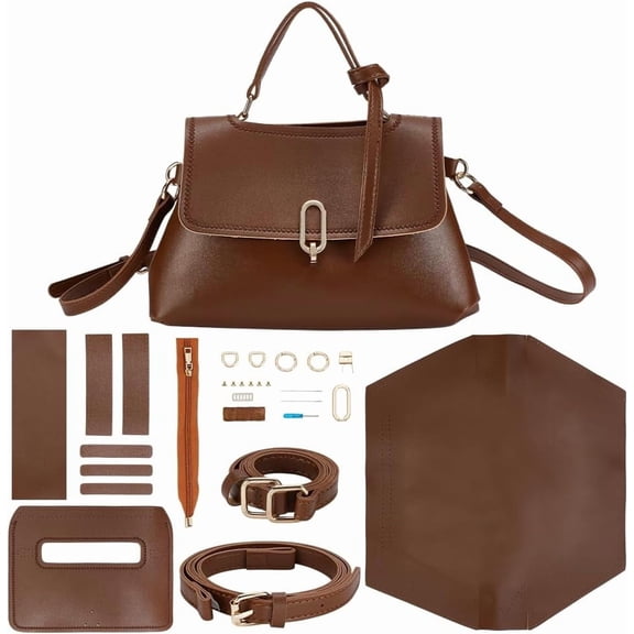 26pcs DIY Purse Bag Sewing Kit PU Leather Shoulder Bag Hand Stitch Kit Tote Handbag Making All Material Handmade Leather Pattern Satchel Sewing Kit with Zipper Wallet Orange 10.26.6 InchSandy Brown