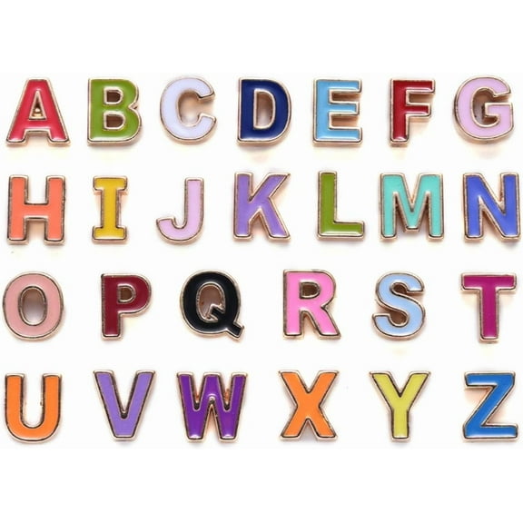 26pcs Enamel Letter Beads 10x8mm Alloy Capital Alphabet Loose Beads A-Z Beads with Light Gold Edge Initial Letter Spacer Beads for DIY Bracelet Necklace Earring Craft Making Hole: 1.4mm