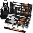 thumbnail image 1 of 26pcs Grilling Gifts For Men  Dad Father's Day Stainless Steel Bbq Grill Accessories Tools Set Heavy Duty Utensils Kit With Apron Thermometer Mats In Aluminum Case Brown, 1 of 6