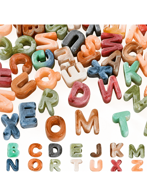 26pcs Large Letter Beads, Chunky Letter Beads, Acrylic Colorful 3D Bubble Big Alphabet Bead with Large Holefor Paracord Bag Keychains Charms