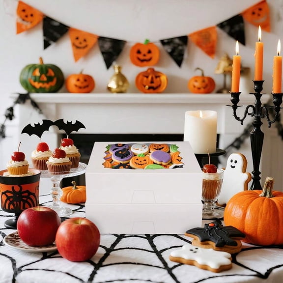 26pcs Pie Boxes With Window, 9x9x2.5 Bakery Boxes White Cookie Boxes, Treat Boxes For Pies, Pastries, Donuts And Muffins, Party Decor, For Halloween Gift Boxes