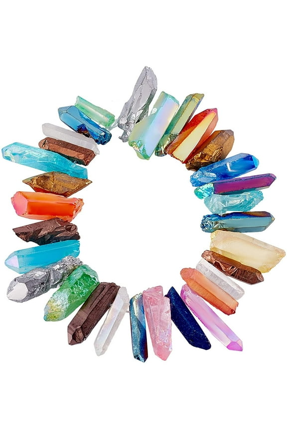 26pcs Quartz Crystal Bead Strands for Jewelry Making Quartz Crystal Sticks Spikes Strands
