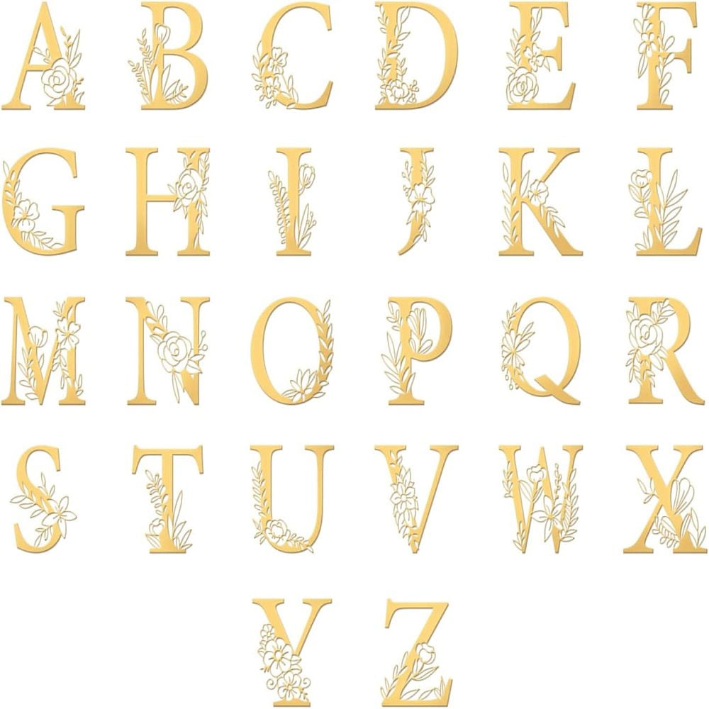26pcs Self Adhesive Golden Stickers Metal Stickers Flower Letter A~Z Orgonite Sticker Resin Supplies Sticker